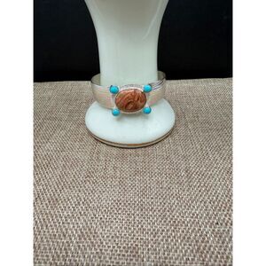 Southwestern Sterling Silver Cuff Bracelet – Jasper & Turquoise Stones – Artisan